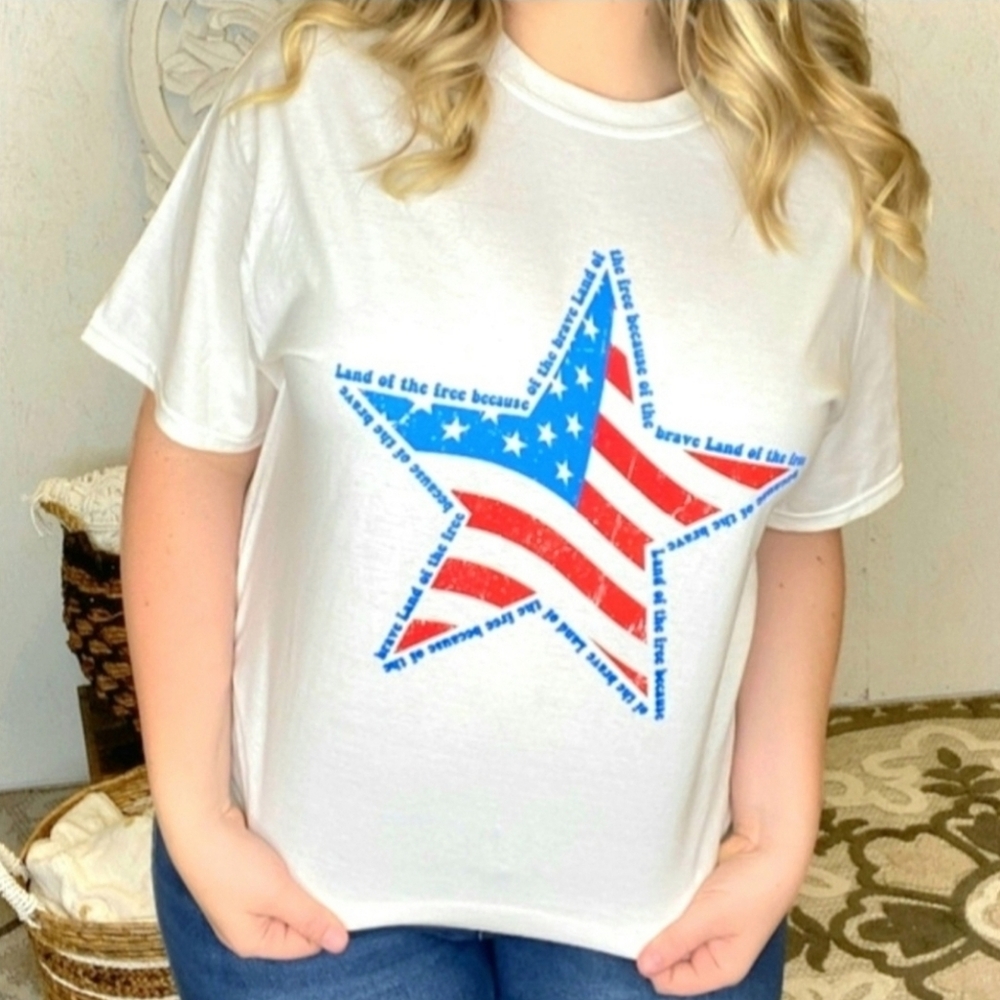 NEW July 4th American Flag Star Tee